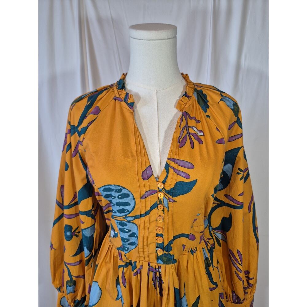 Anthropologie Let Me Be Cotton Orange Green Floral Mini Dress NWT XS - Picture 4 of 15